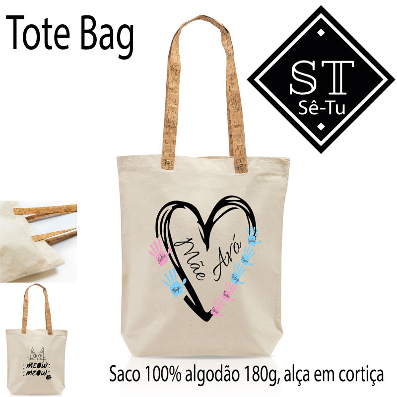 Tote Bag Alças de Cortiça Mãe & Avó Coração